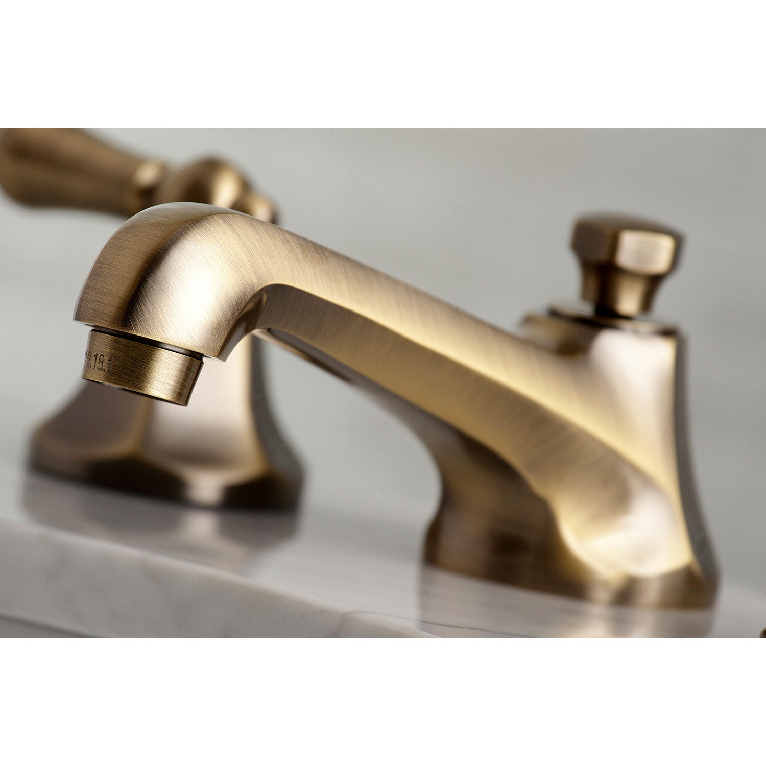 Kingston Tulare KS4463AL - Metropolitan Two-Handle 3-Hole Deck Mount Widespread Bathroom Faucet with Brass Pop-Up, Antique Brass — thumbnail 2